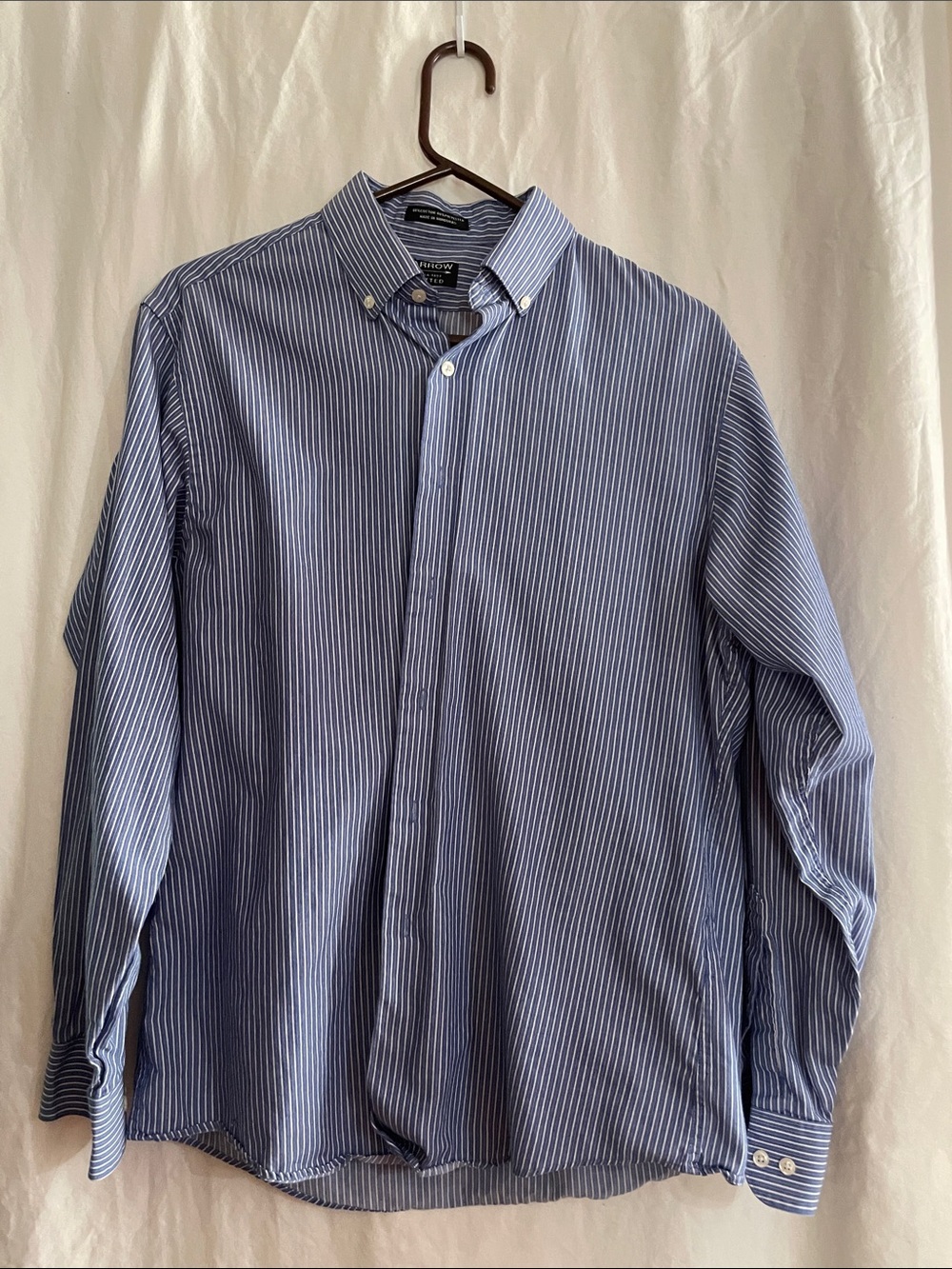 Arrow Men's Blue and White Pinstripe Button-Down Shirt